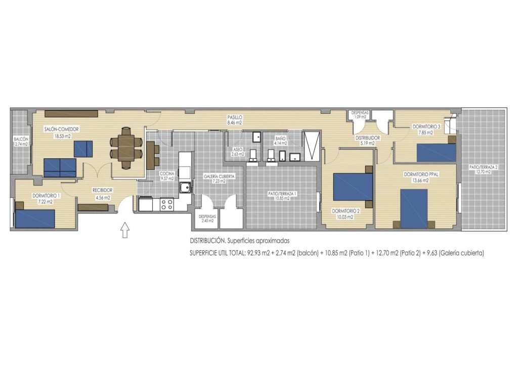 Plano piso en venta con terraza en Benimaclet